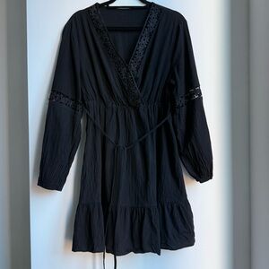 Chic Black Long Sleeve Dress with Lace Accents